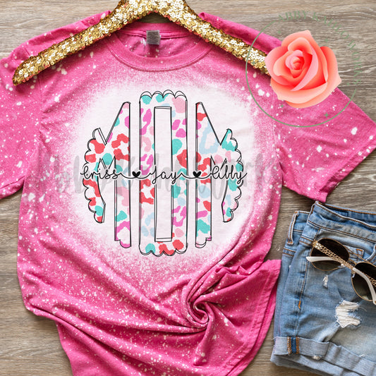 Personalized Sweet Leopard MOM Monogram Bleached Shirt