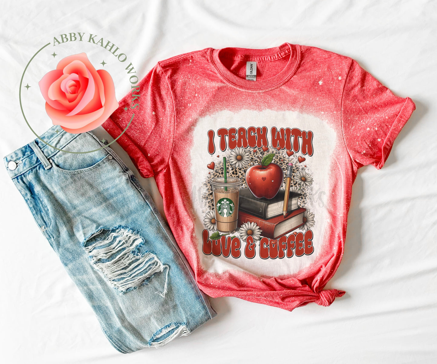 I Teach With Love & Coffee Bleached Shirt