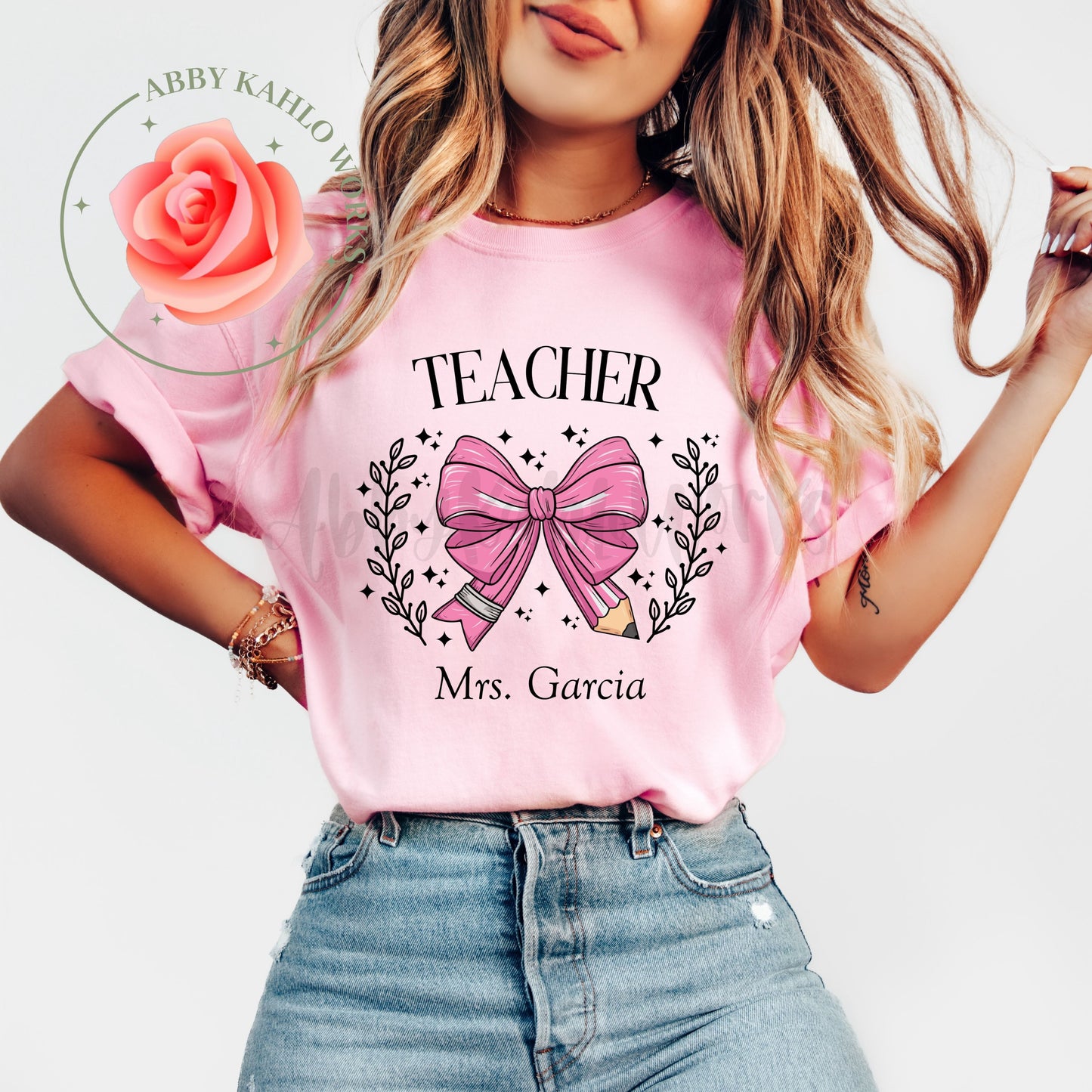 Personalized Teacher Pink Coquette Shirt