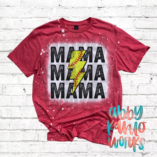 Mama Softball Bolt Bleached Tee